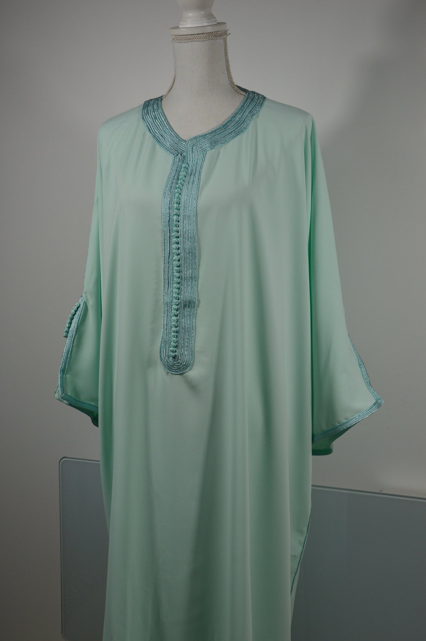 Gandoura Eclat Crêpe Vert Menthe - ZEYNAYA PRESTIGE