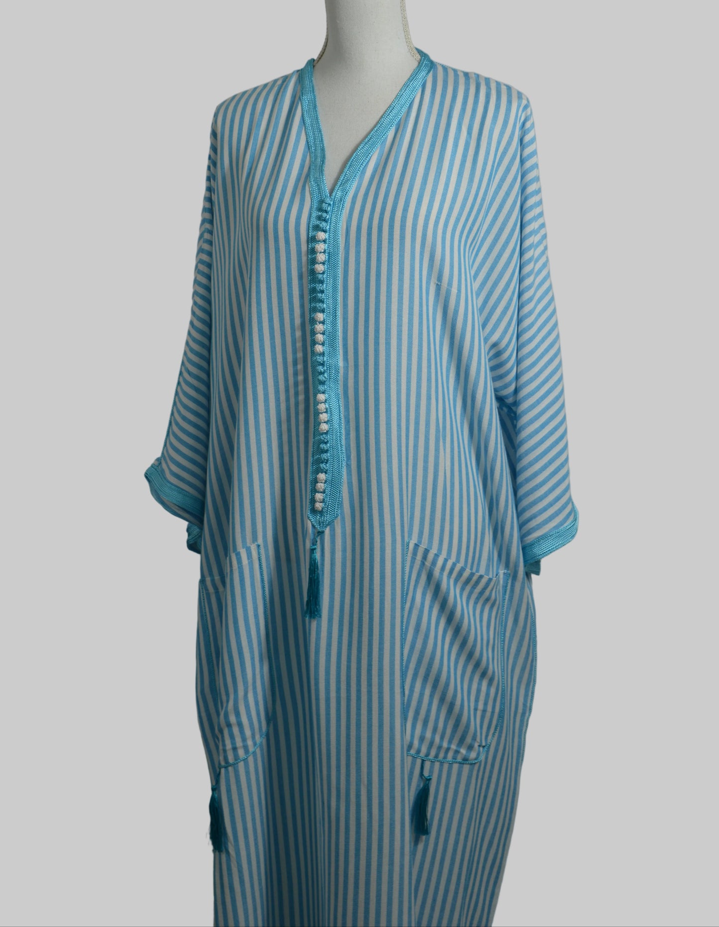 Gandoura Rayée Turquoise avec Franges - zeynaya prestige