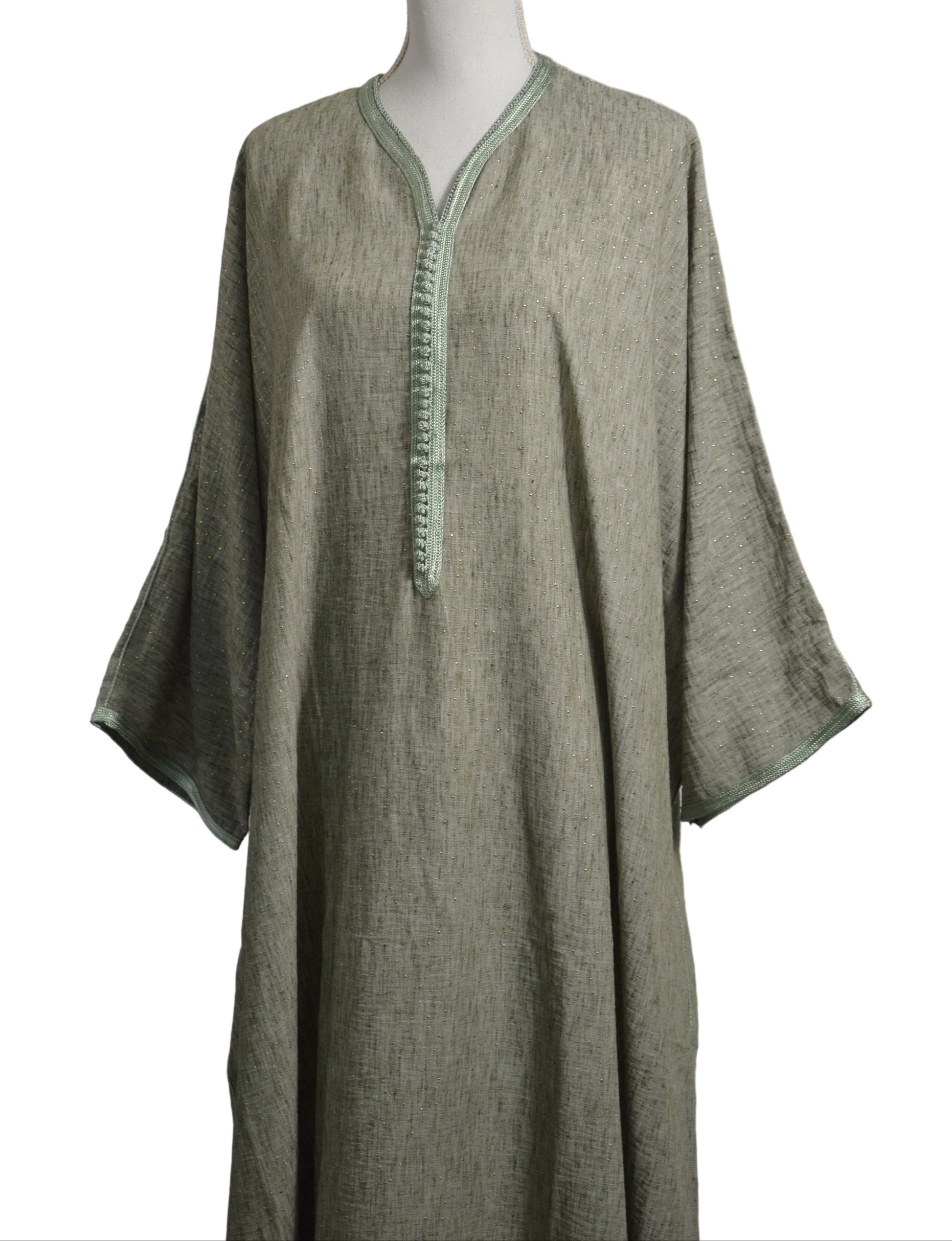 Gandoura en lin vert sauge chiné - zeynaya prestige