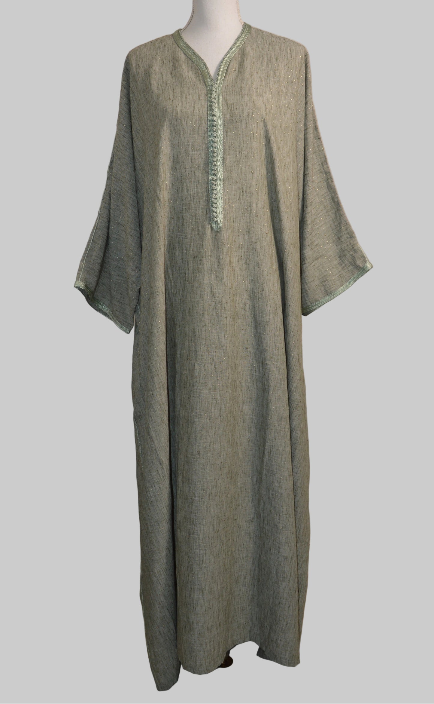 Gandoura en lin vert sauge chiné - zeynaya prestige