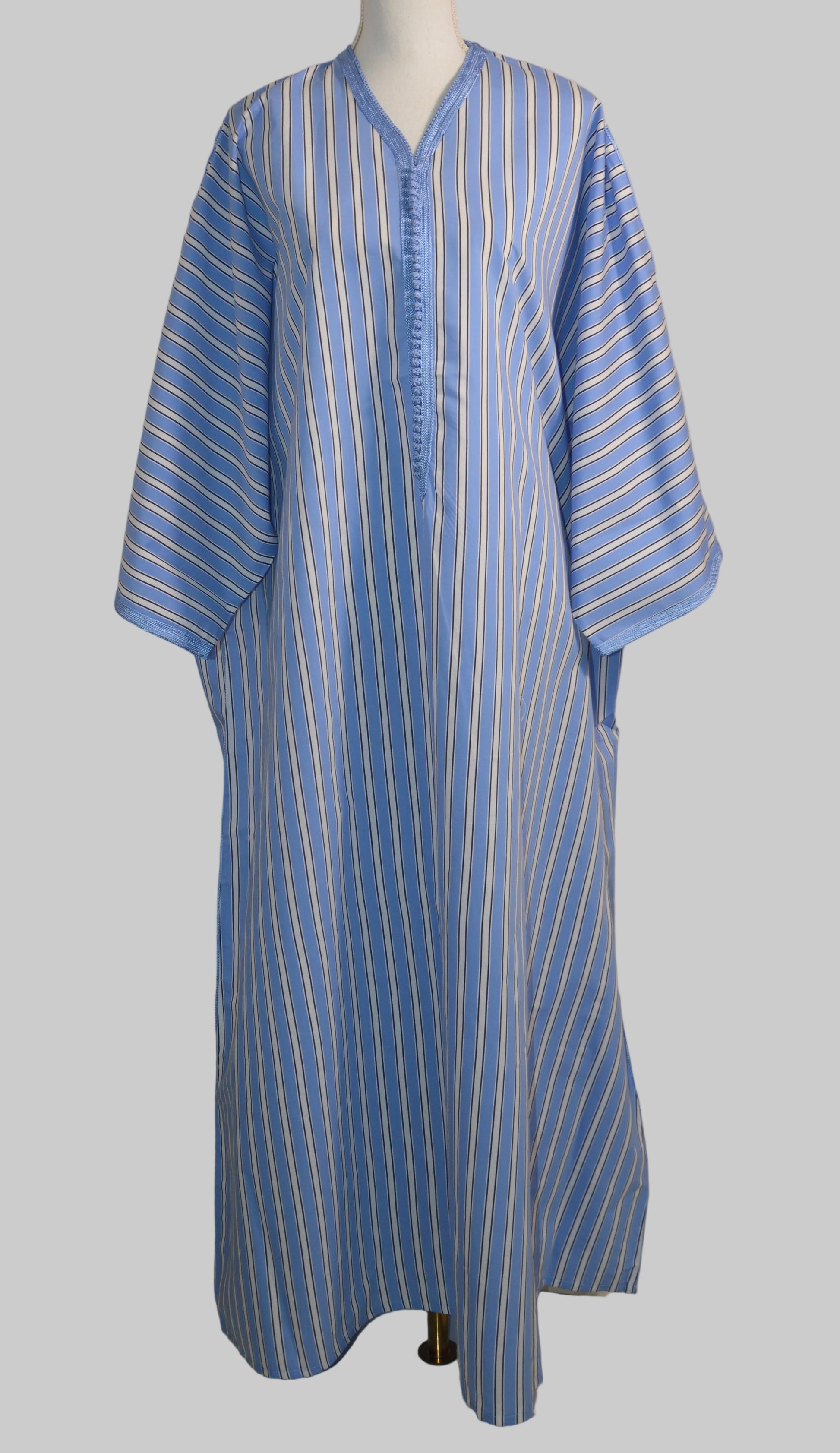 Gandoura en lin rayée bleu ciel - zeynaya prestige