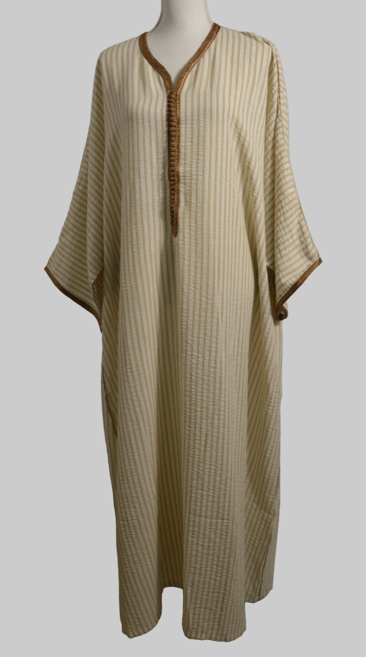 Gandoura en lin rayée beige doré - zeynaya prestige