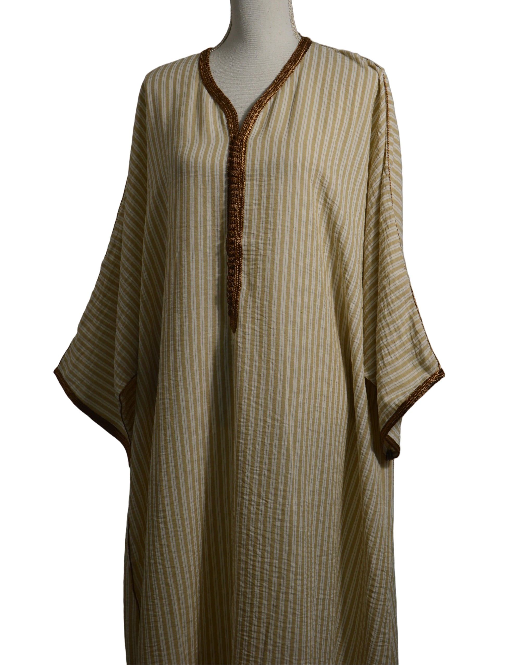 Gandoura en lin rayée beige doré - zeynaya prestige