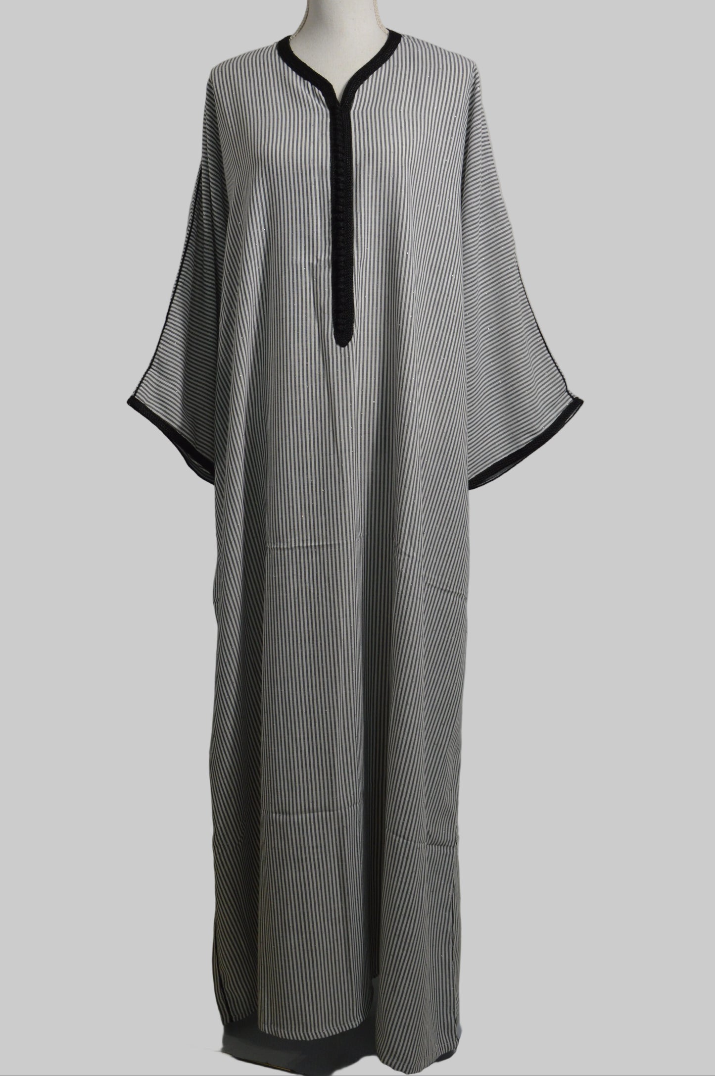 Gandoura en lin rayée noir & blanc pailletée - zeynaya prestige