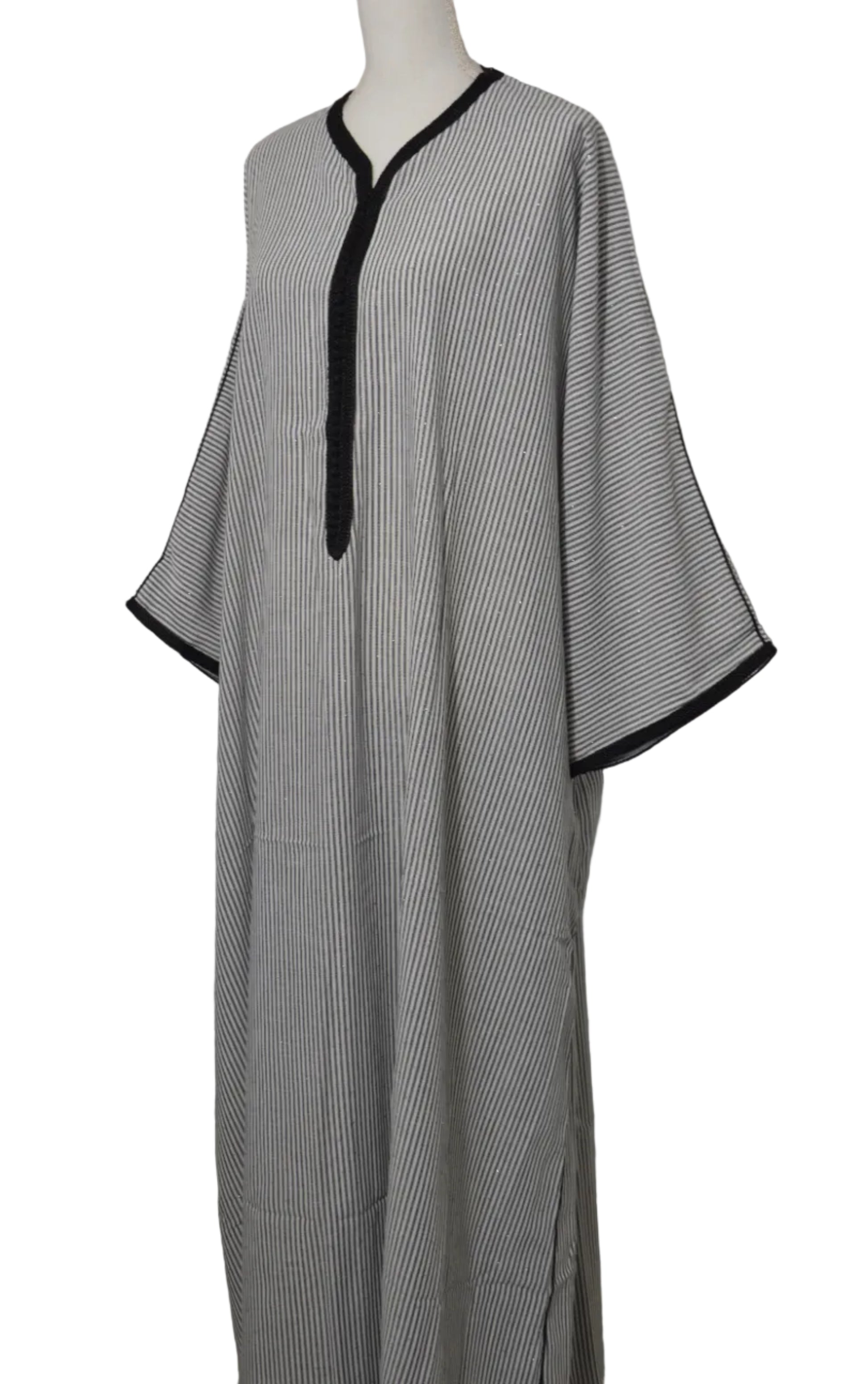Gandoura en lin rayée noir & blanc pailletée - zeynaya prestige
