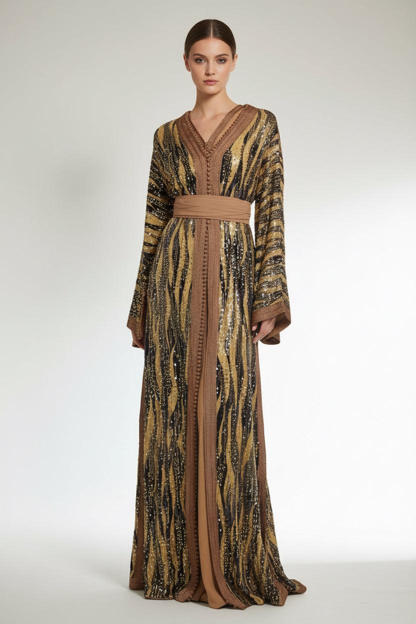 Takchita caramel avec sfifa et ceinture assortie