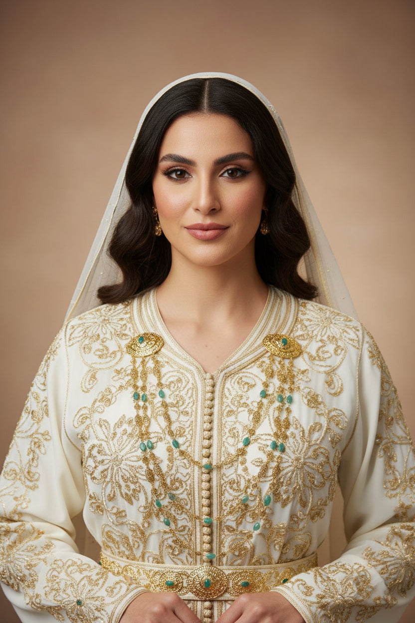 Collier Broche verte or Mariée | Parure Nuptiale Marocaine – ZEYNAYA PRESTIGE