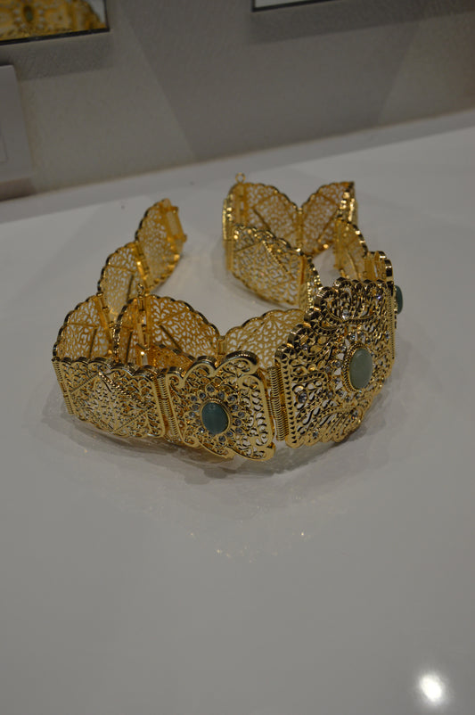 Ceinture Mdamma Orientale Vert Sauge | Ceinture Marocaine Dorée