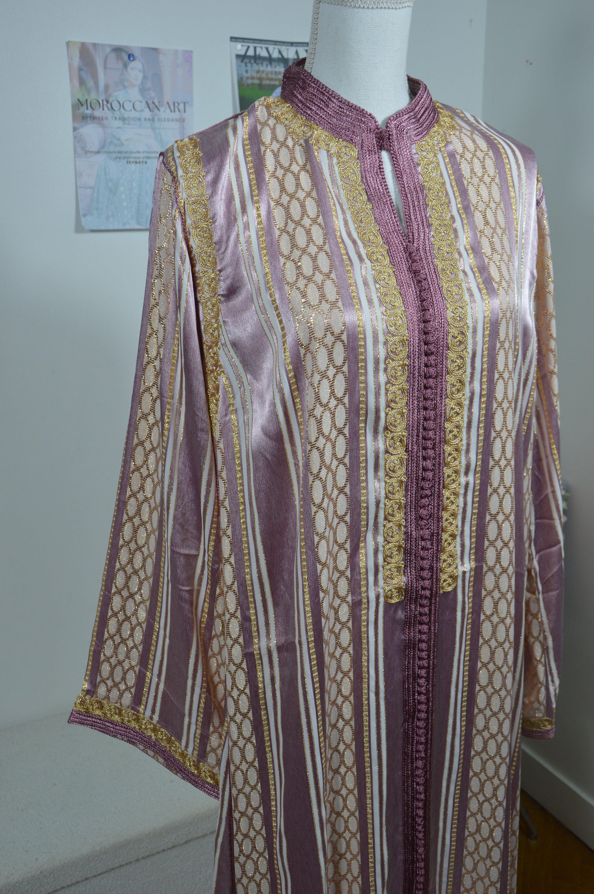 Caftan rose prune luxe - vue complète
