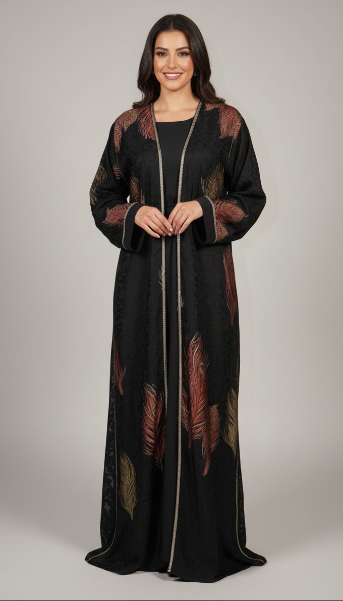 Abaya Kimono Brodé Noir floral - collection dubai