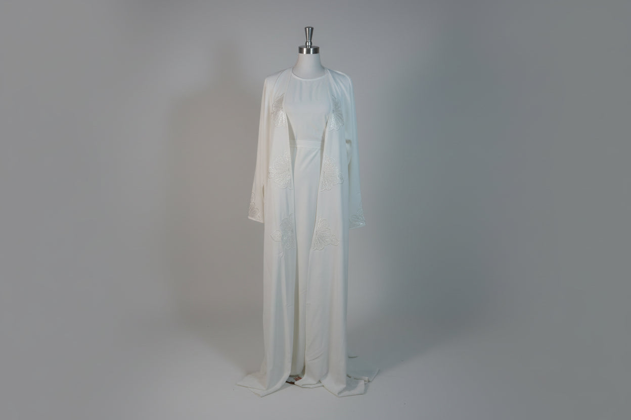 Abaya Kimono Blanc Fleurs de Sequins