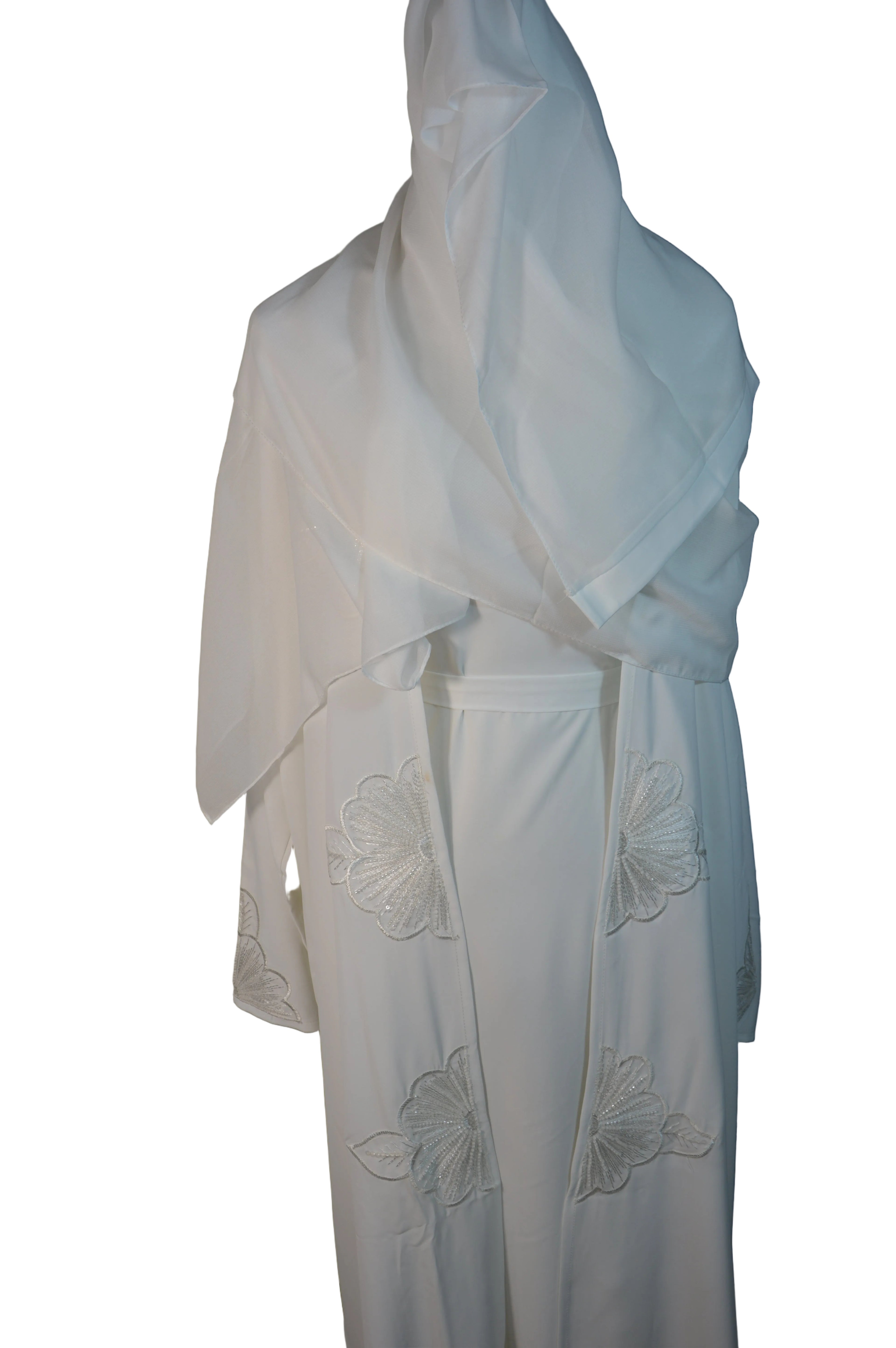 Abaya Kimono Blanc Fleurs de Sequins