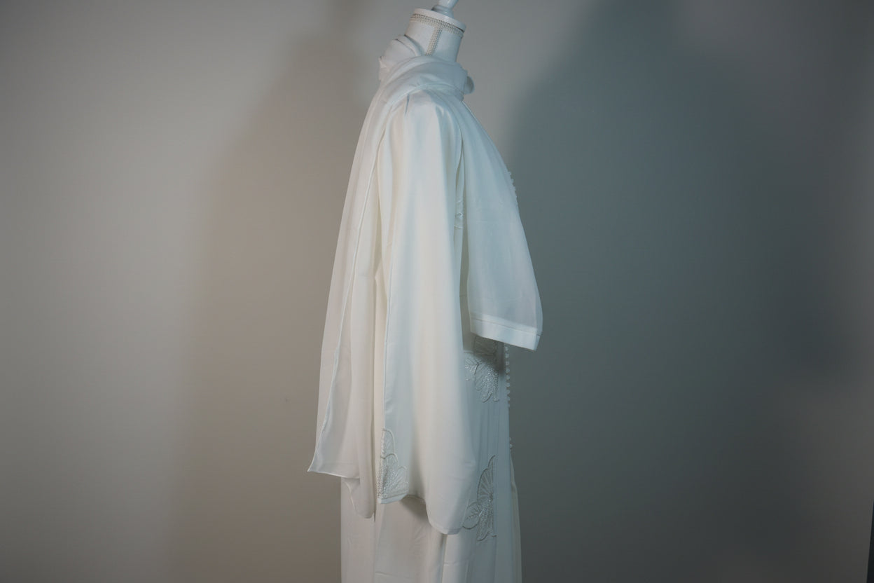 Abaya Kimono Blanc Fleurs de Sequins