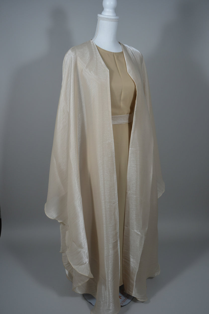 Abaya Kimono Beige Dos Brodé Or - Raffinement Doré