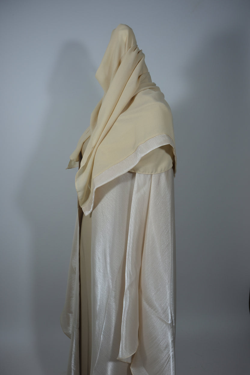 Abaya Kimono Beige Dos Brodé Or - Raffinement Doré