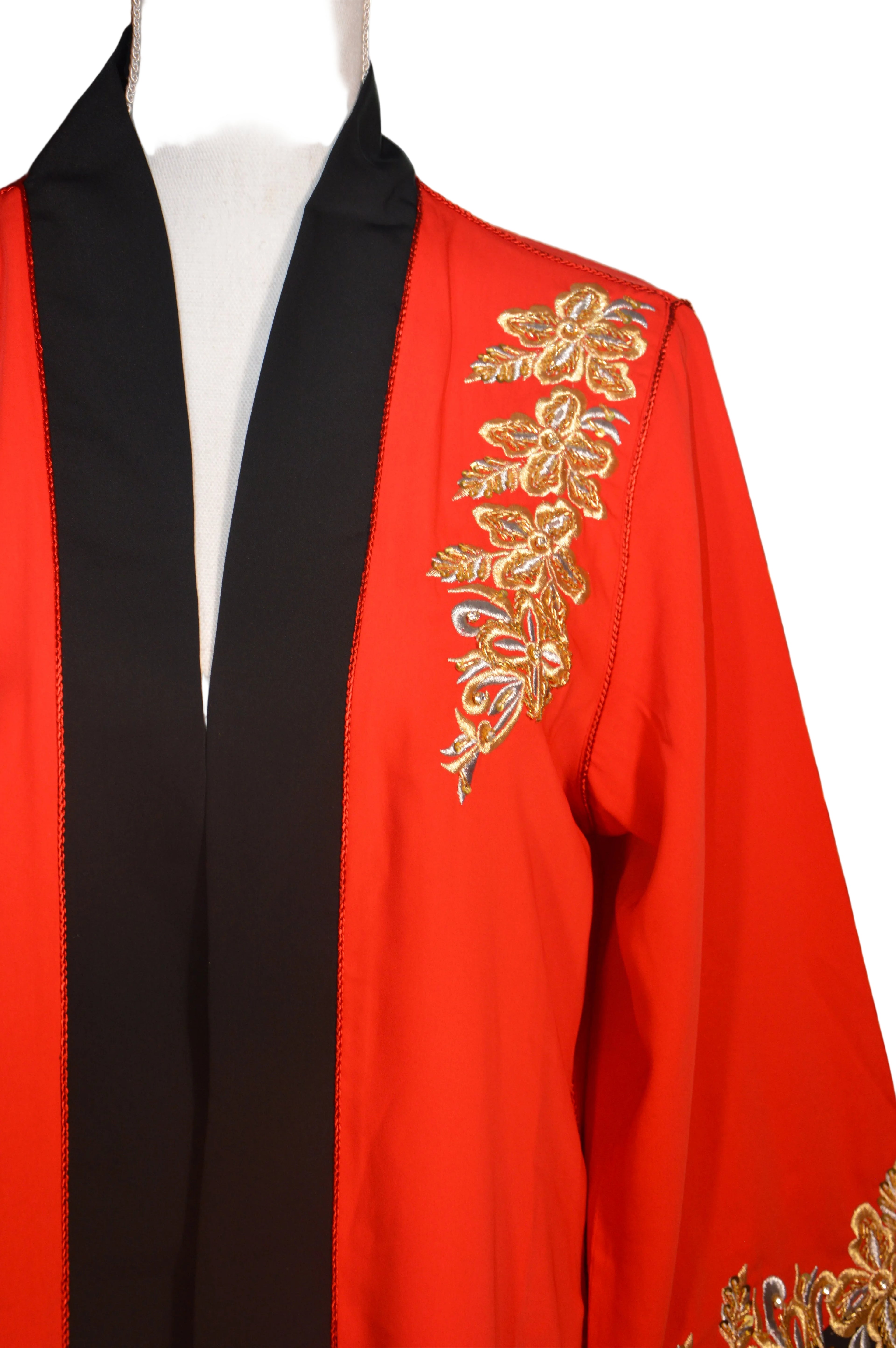 Veste Kimono Orange Perle - Broderies Artisanales Marocaines