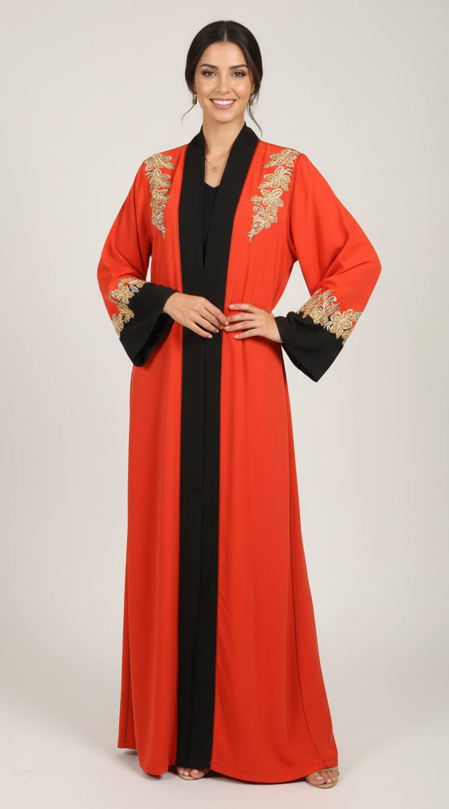 Veste Kimono Orange Perle - Broderies Artisanales Marocaines