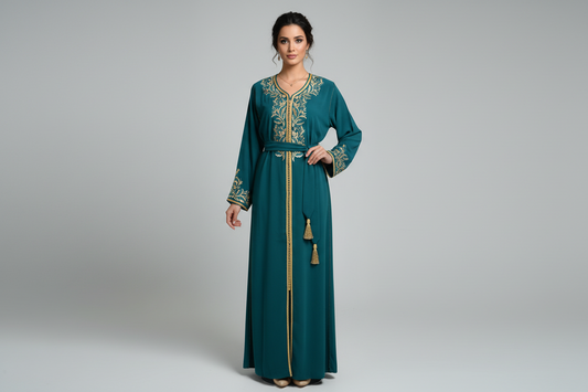 Gandoura Cintrée Bleu Fleuri