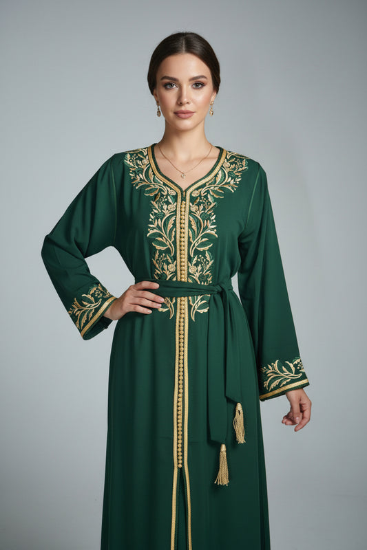 Gandoura Verte – Noblesse & Éclat Marocain