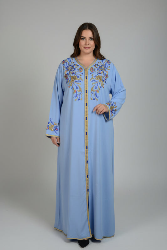 Gandoura Nacrée Bleue – Douceur & Élégance Marocaine