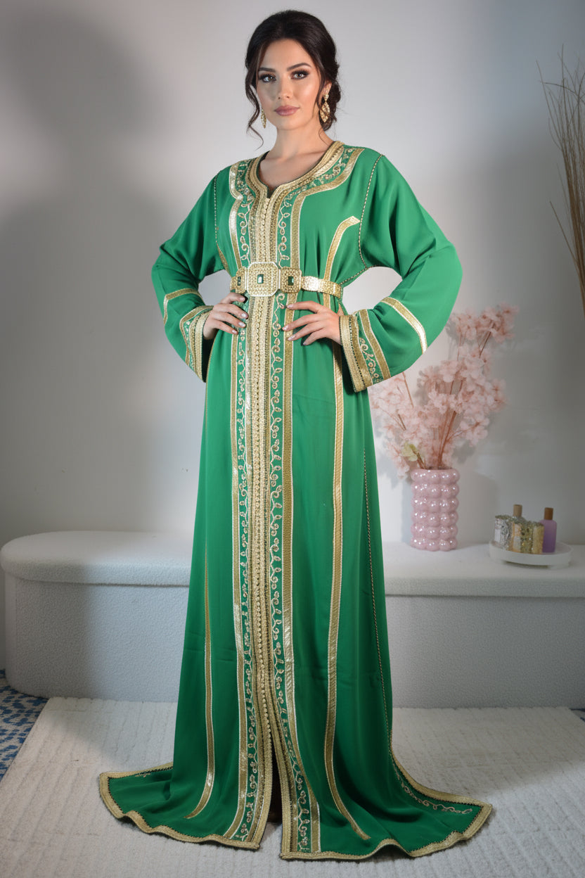 Caftan vert luxe – Sfifa dorée | Zeynaya Prestige