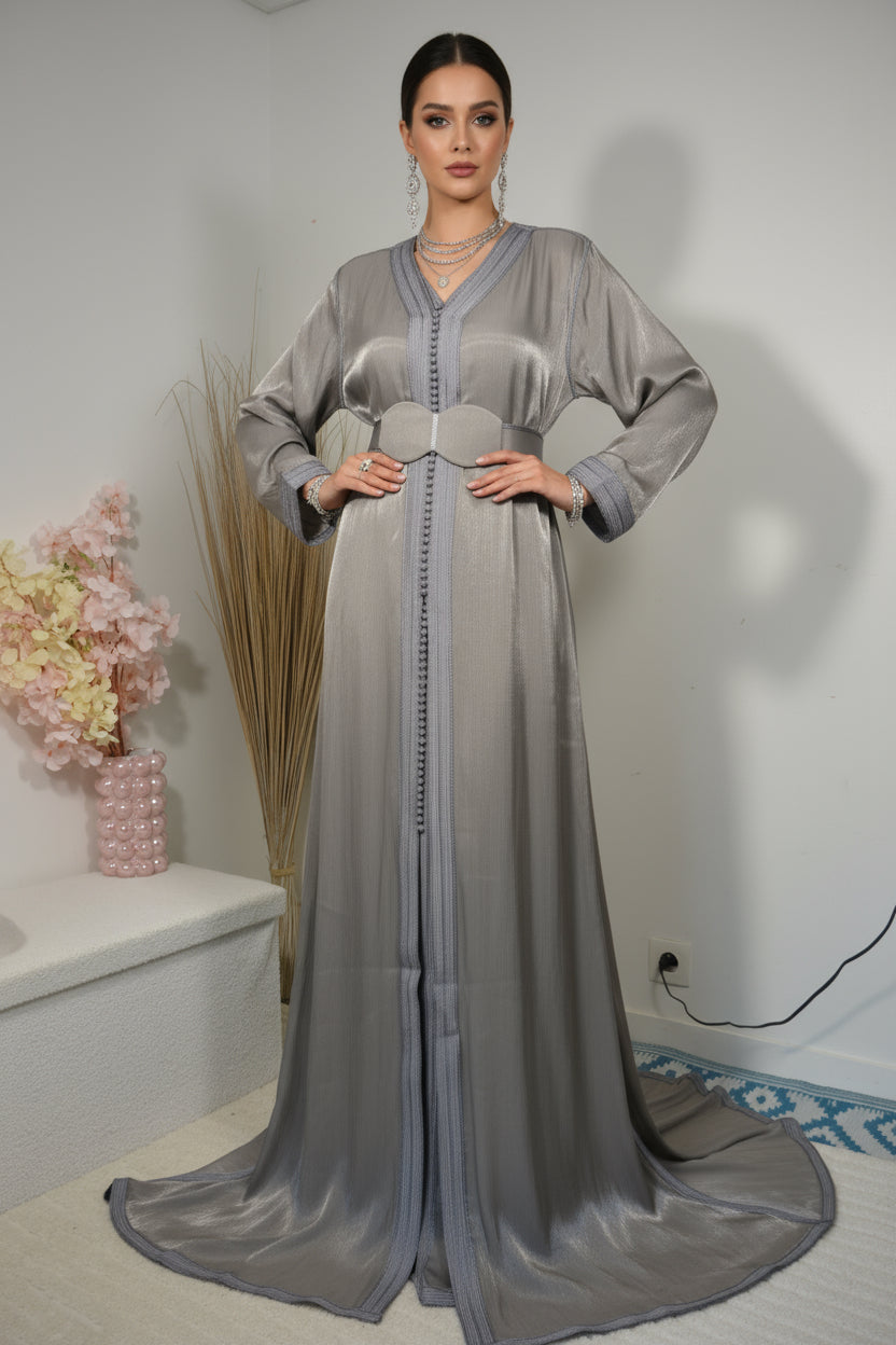 Takchita organza lamé gris perlé Argenté – Zeynaya Prestige