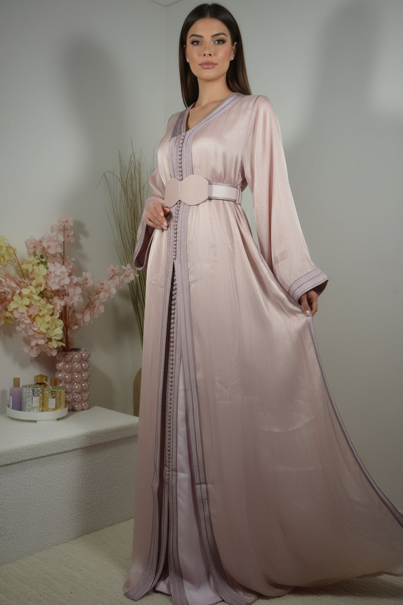 Takchita organza satiné métallisé – Rose poudré