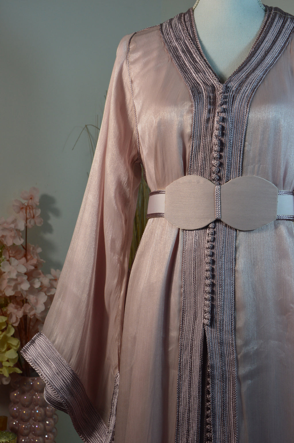 Takchita organza satiné métallisé – Rose poudré