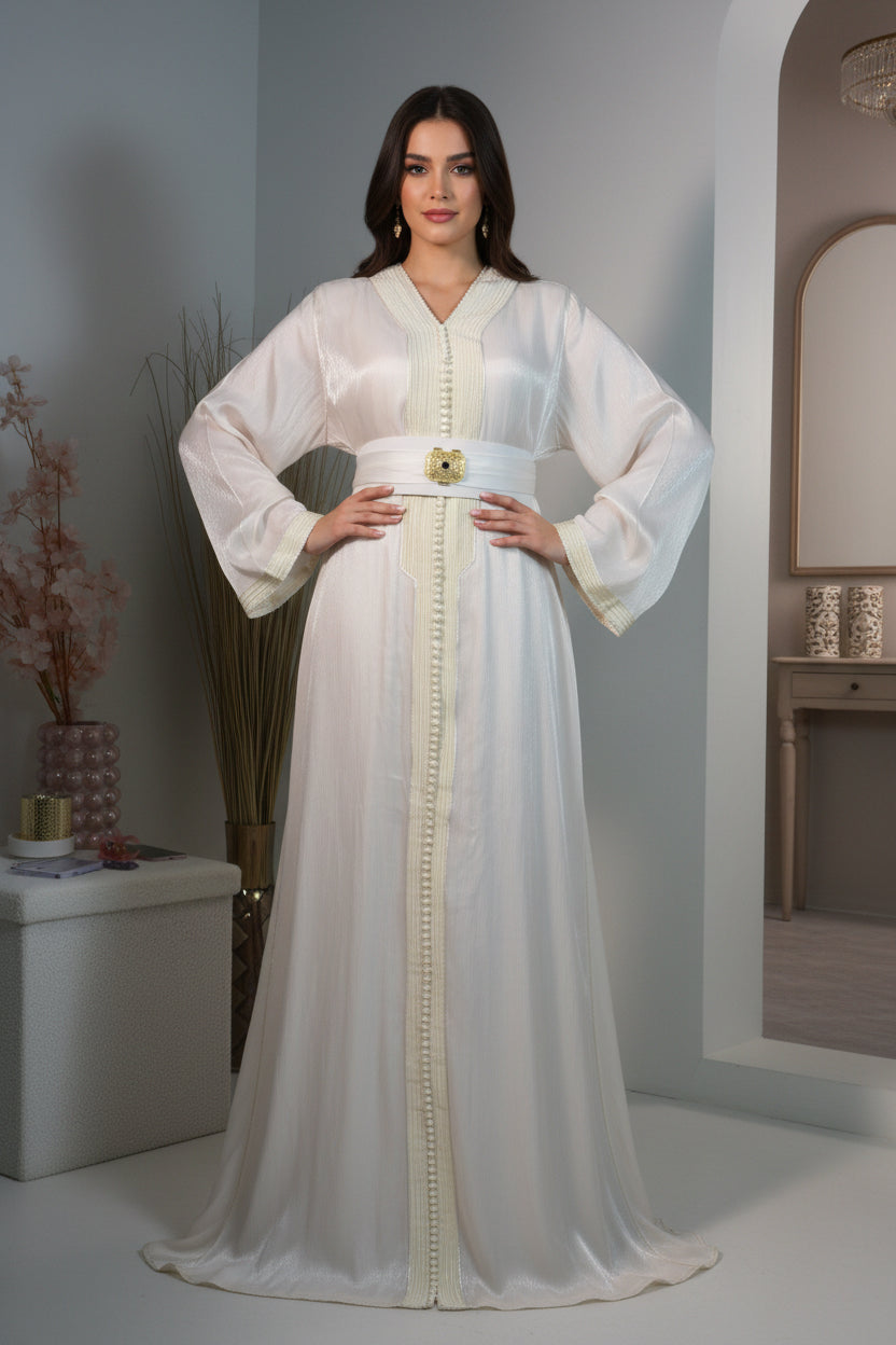Caftan Organza blanc satiné