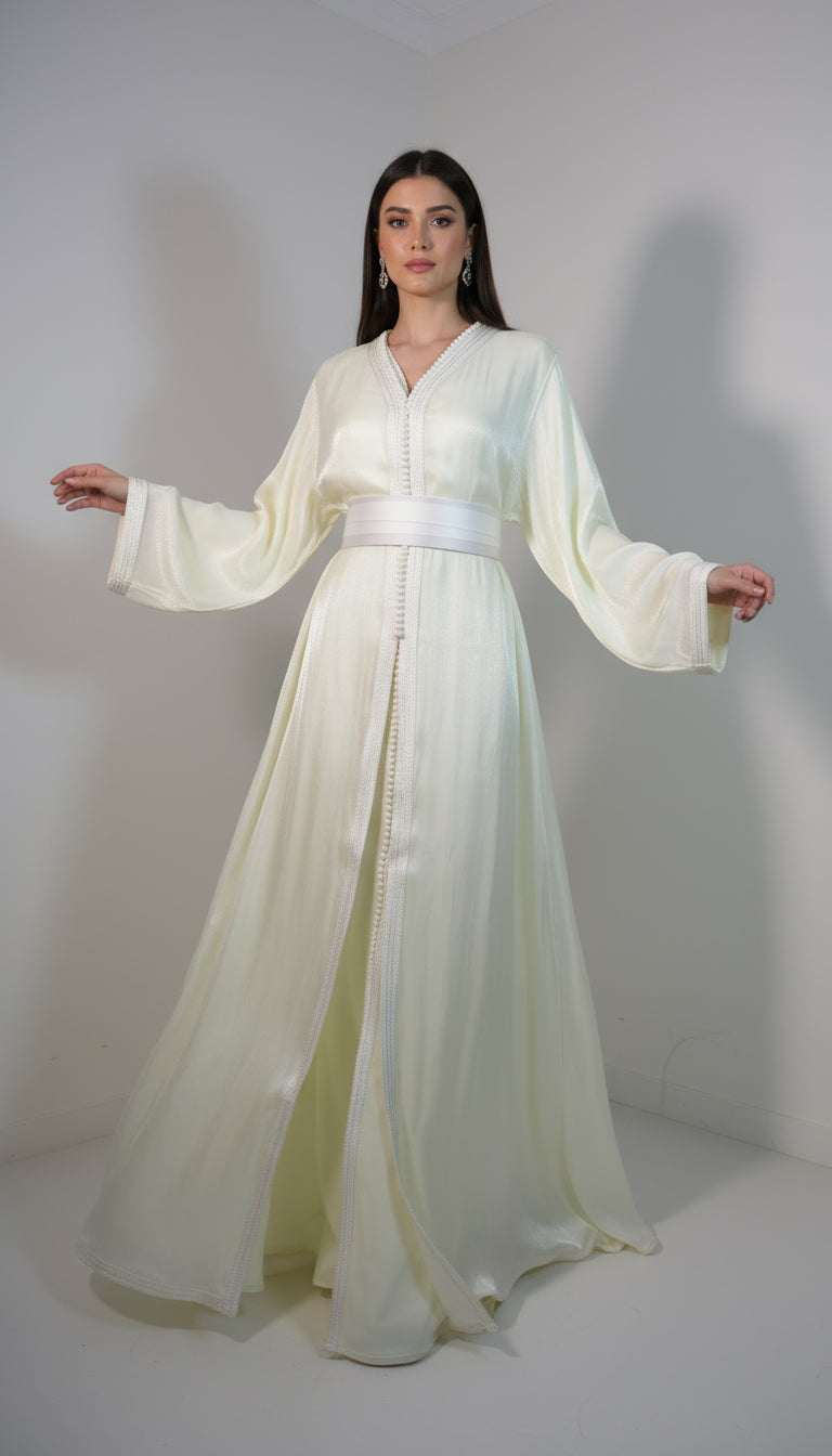 Takchita organza blanc cassé ivoire