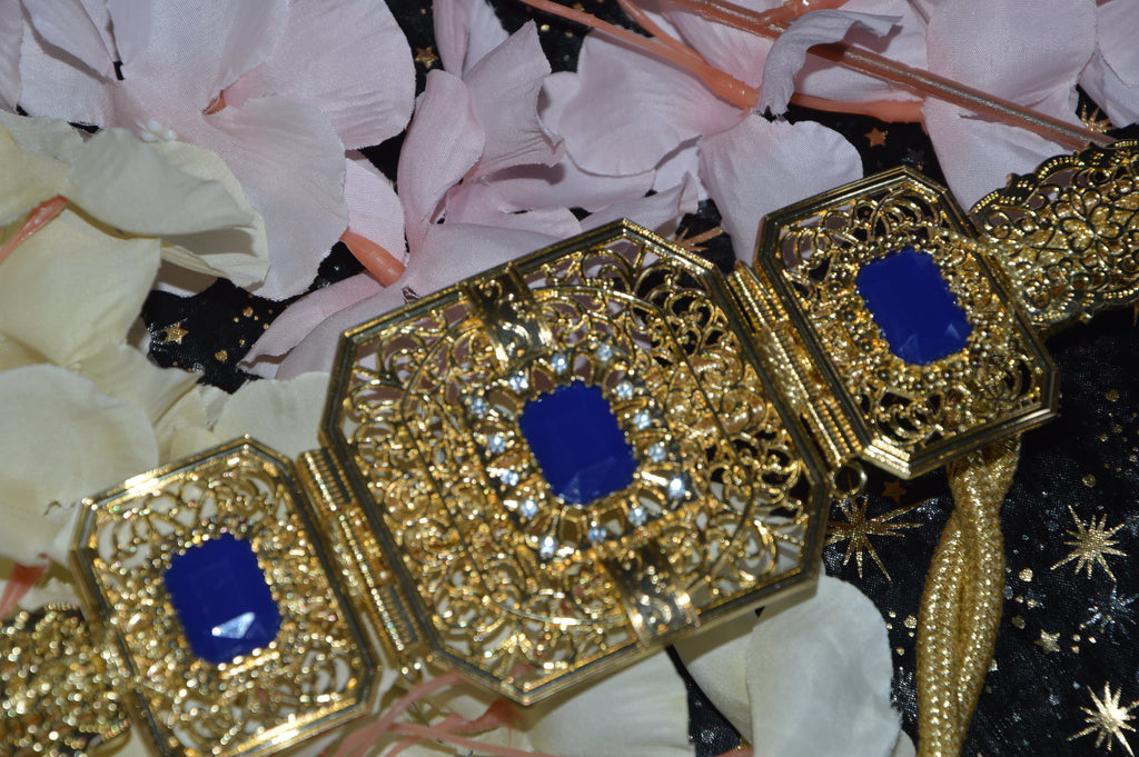 Ceinture orientale dorée – Cabochons Bleu Royal