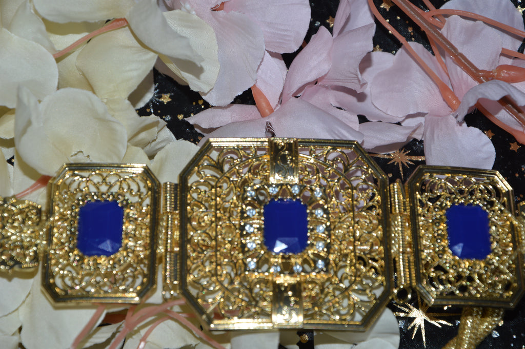 Ceinture orientale dorée – Cabochons Bleu Royal