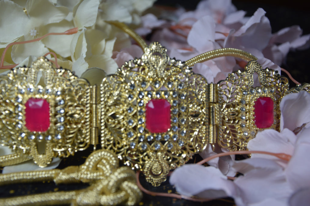 Ceinture orientale « Sultana » – Pierre rose fuchsia (doré)
