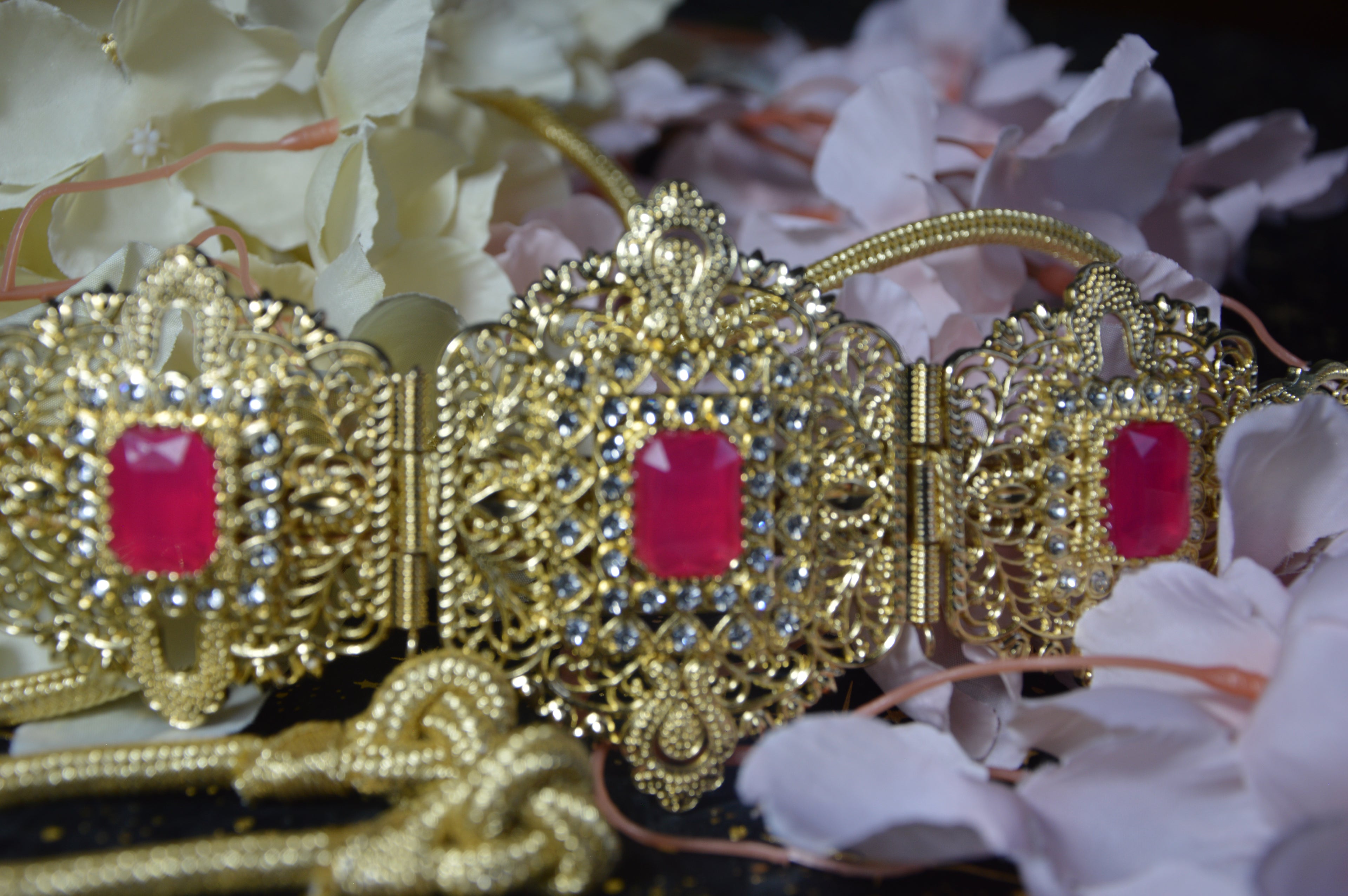 Ceinture orientale « Sultana » – Pierre rose fuchsia (doré)