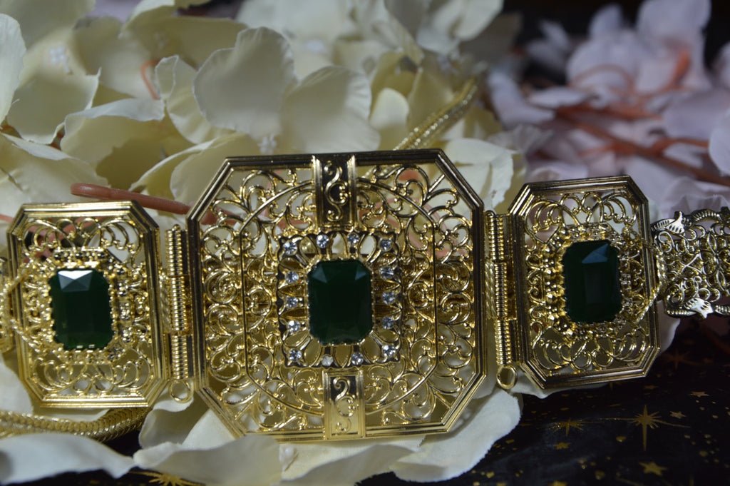 Ceinture orientale « Arabesque » – Émeraude (doré)