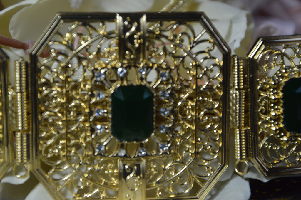 Ceinture orientale « Arabesque » – Émeraude (doré)