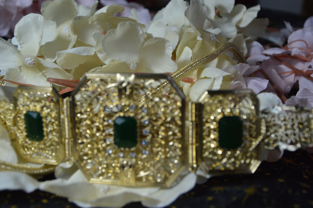 Ceinture orientale « Arabesque » – Émeraude (doré)