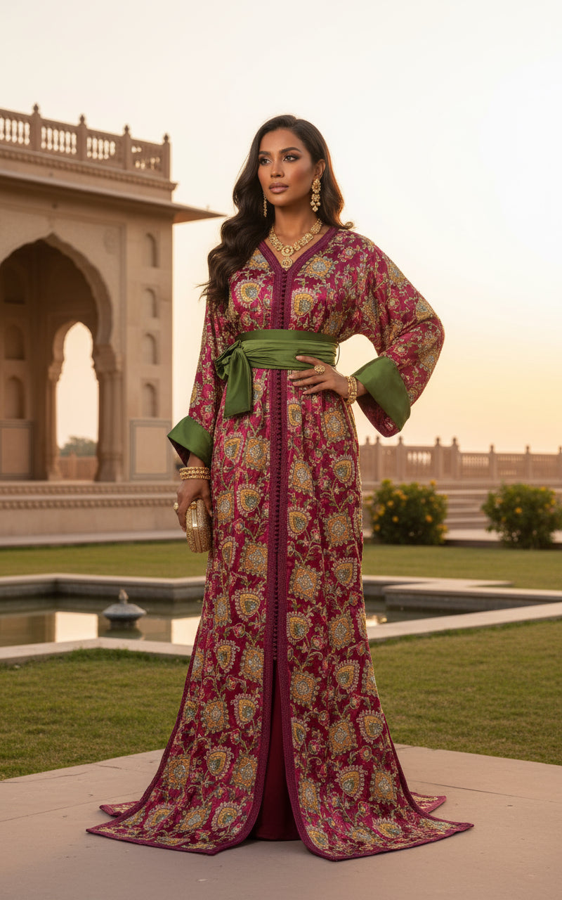 Caftan Sari Sirène Grenat Imperial - Zeynaya Prestige