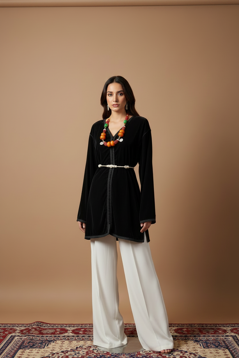 Veste Velours Noir - Élégance Traditionnelle