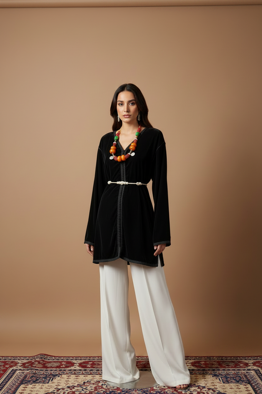 Veste Velours Noir - Élégance Traditionnelle