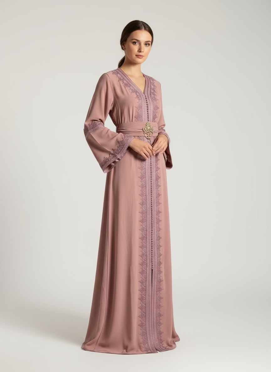 Caftan Rose Poudré Élégance Royale