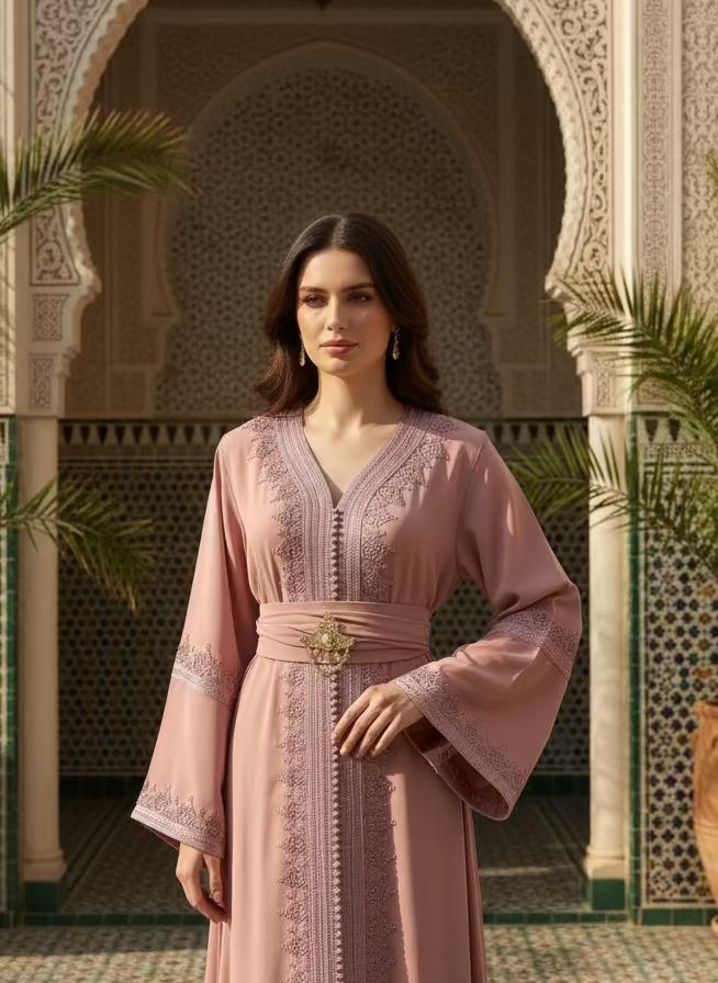 Caftan Rose Poudré Élégance Royale