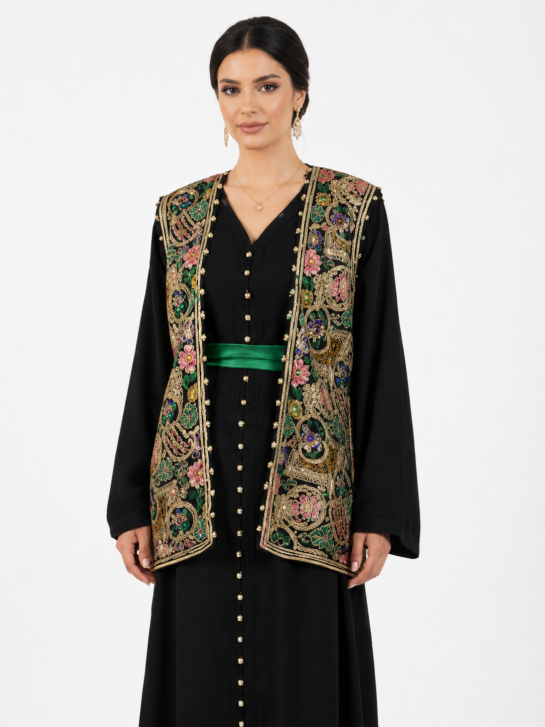 Caftan Saria Noir & Vert