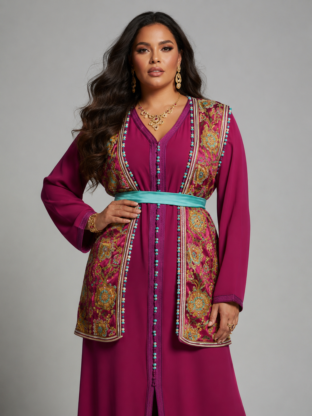 Caftan Saria Fuchsia Turquoise