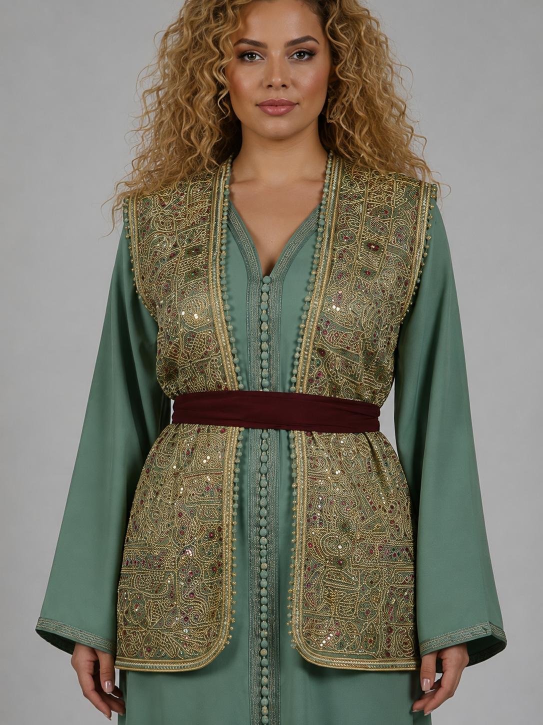 Caftan Saria Vert Bordeaux