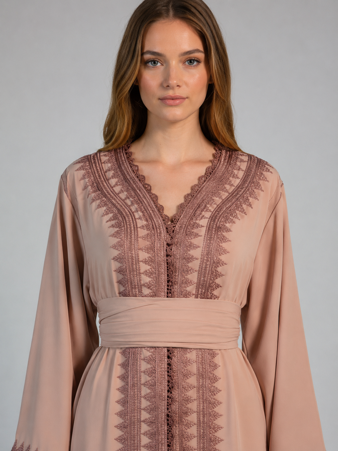 Caftan Malaik rose marocain - vue principale
