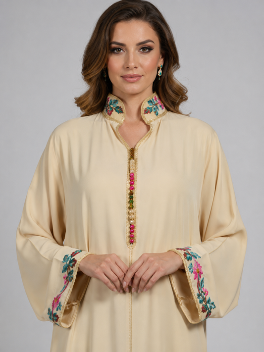 Gandoura Col Montant Jaune Pastel
