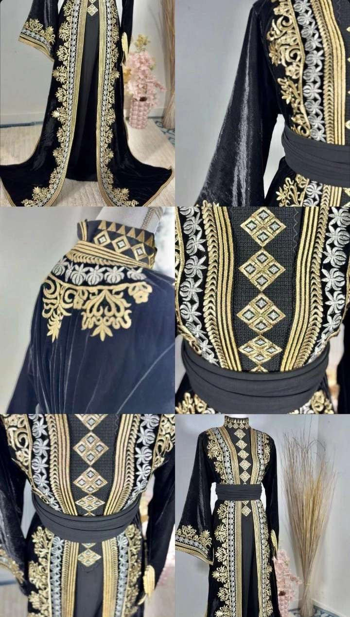 Takchita royal “Malika” – Velours noir, broderies or & argent