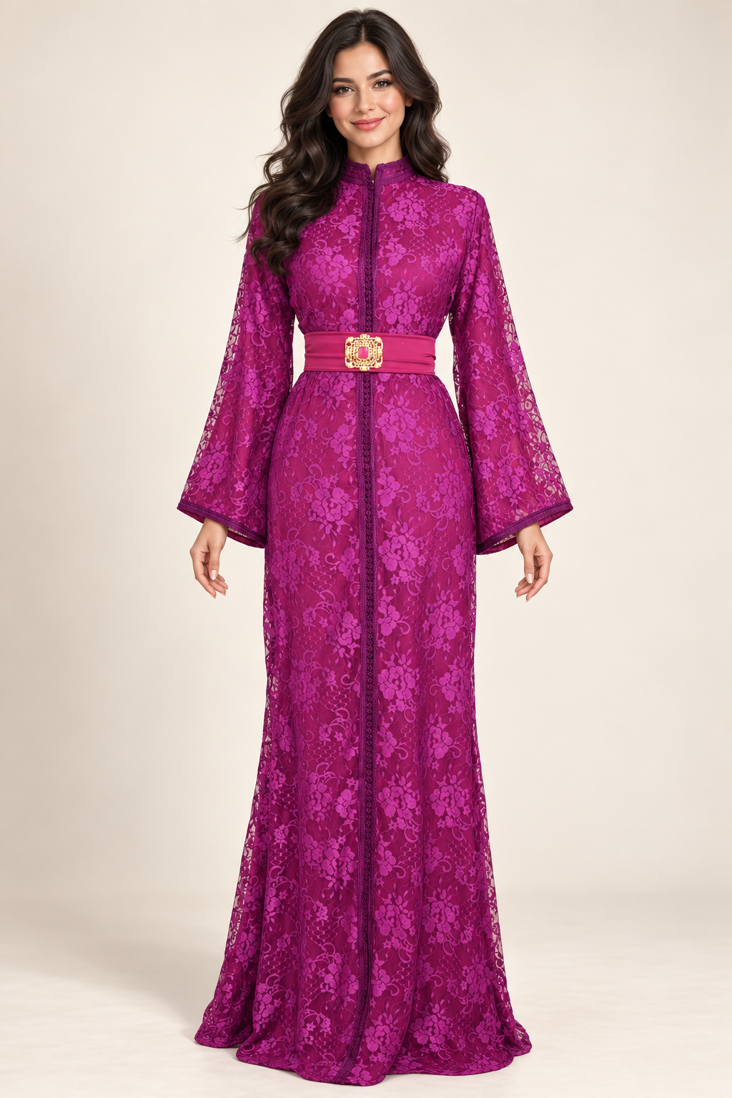 Caftan Sirène Dentelle Fuchsia