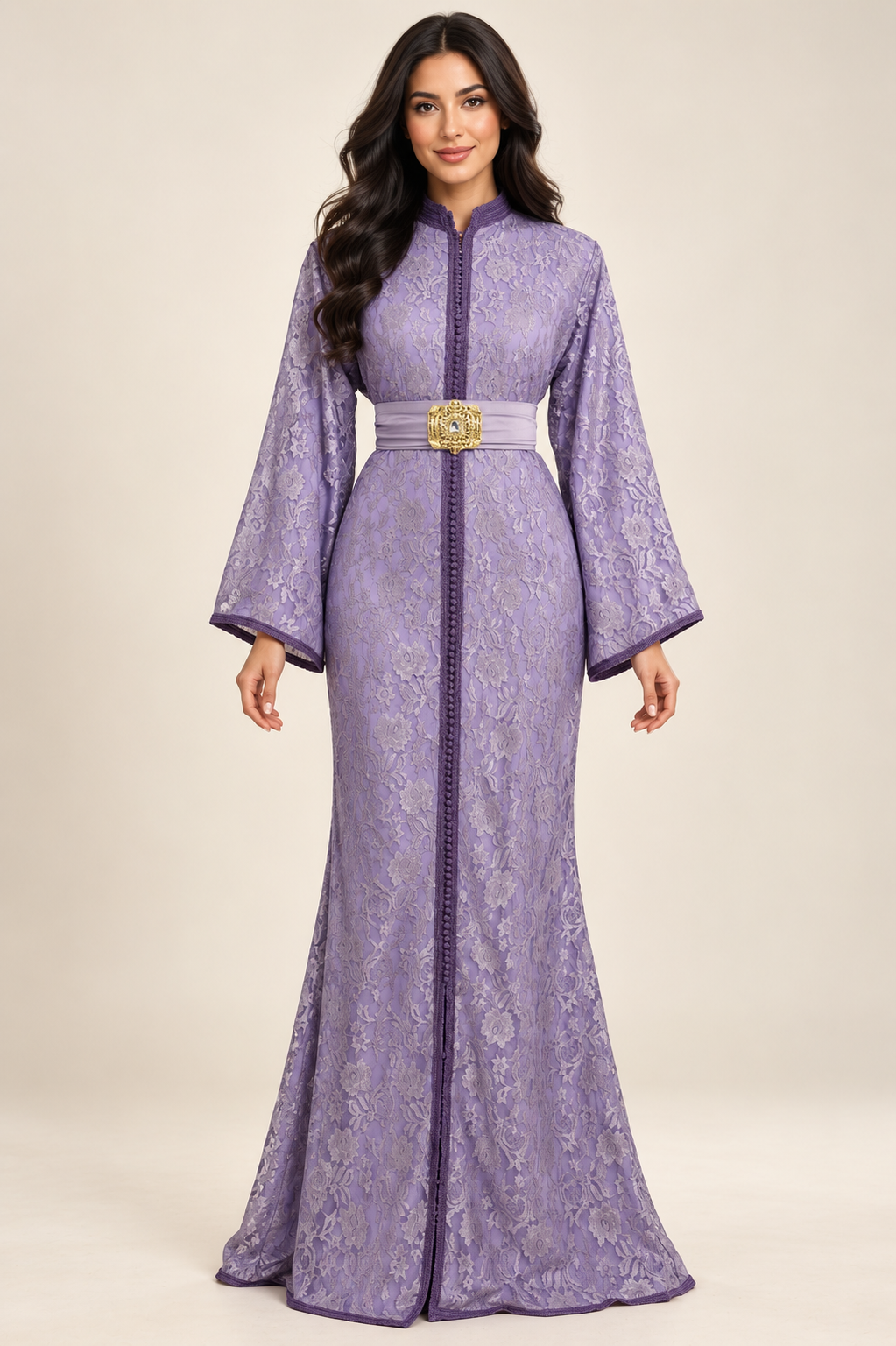 Caftan Sirène Dentelle Parme